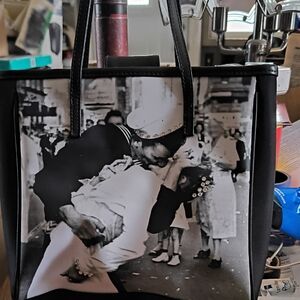 Vintage Style Black and White Kiss Print Tote